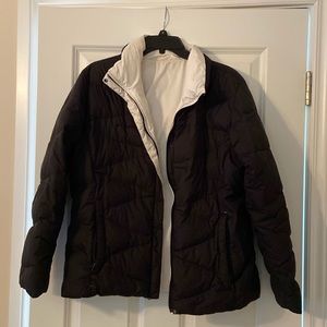 Columbia down coat, reversible black or white.